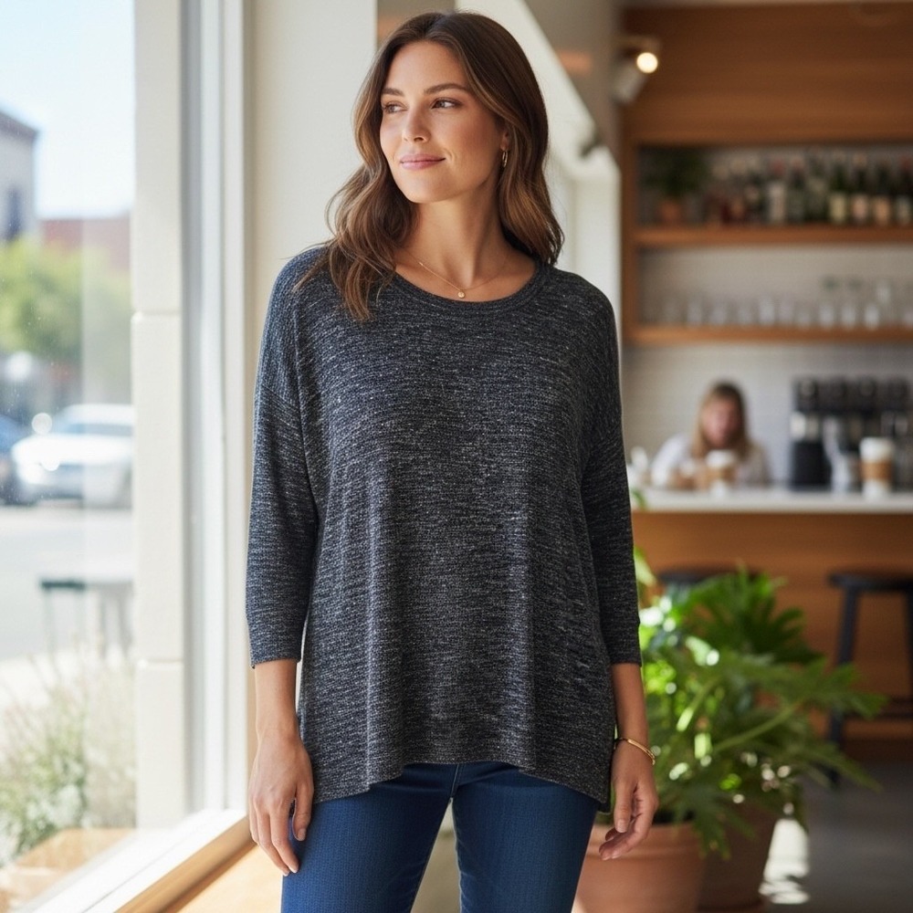 J. Crew Women's Charcoal Heathered Knit Sweater‎ Size S Wool Linen Alpaca